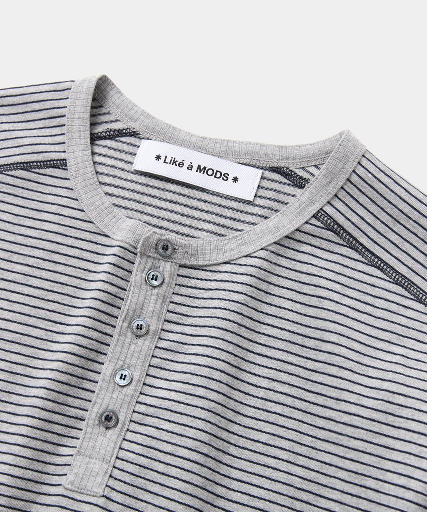 Laikeueomojeu Striped Henley Neck Long Sleeve_Gray