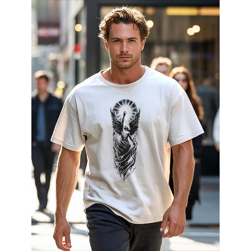 Design Designer Illustration Contemporary Style White T-Shirt Unique Print Casual Breathable - 100% Pure T-Shirt Regular Fit Classic Round Neck