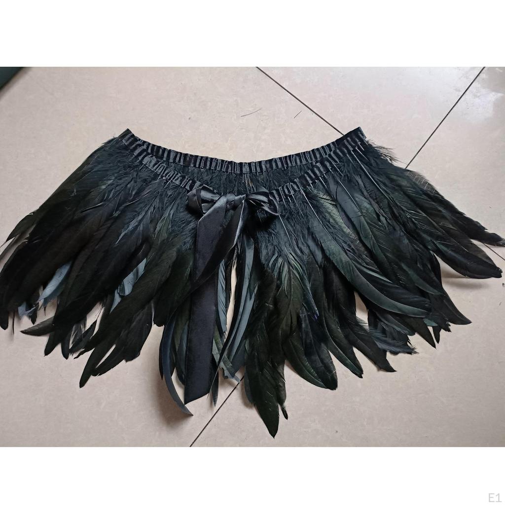 Feather Cape Plume Gothic Scarves Accs Witch Shoulder Black Swan for Halloween Cosplay Party