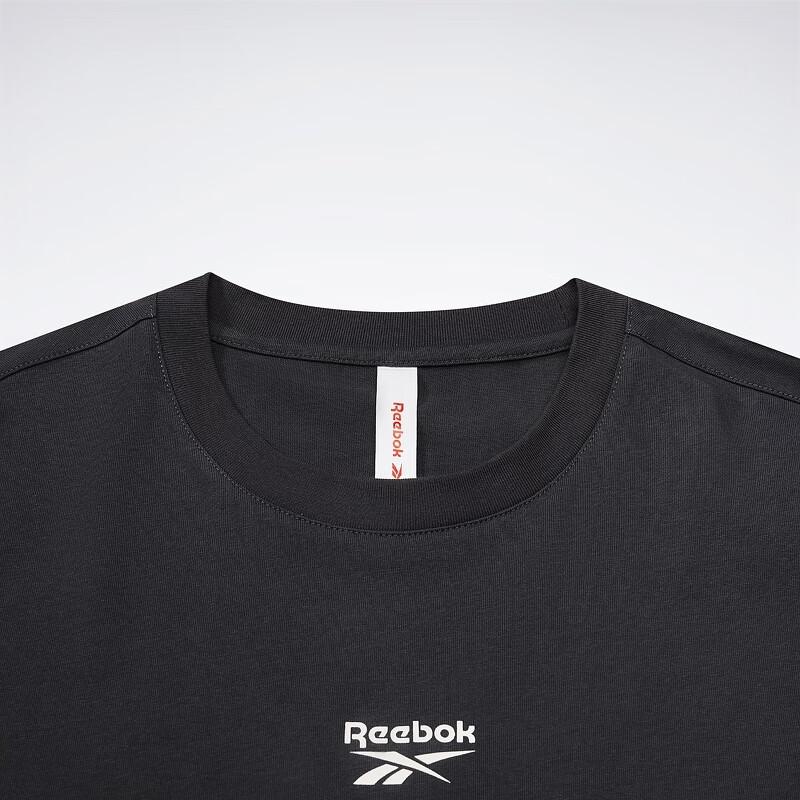 Reebok Loose Knit Short Sleeve T-Shirt With Letter Print Unisex Tops Charcoal-Black 24SRM411UGH1