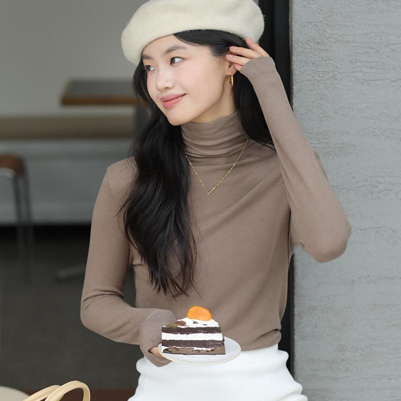 

Длинный рукав Женская холодная базовая теплая рубашка Нижняя рубашка осень и зима пуховые топы с высоким воротом верхняя одежда с высоким воротом внутренний вязаный свитер L