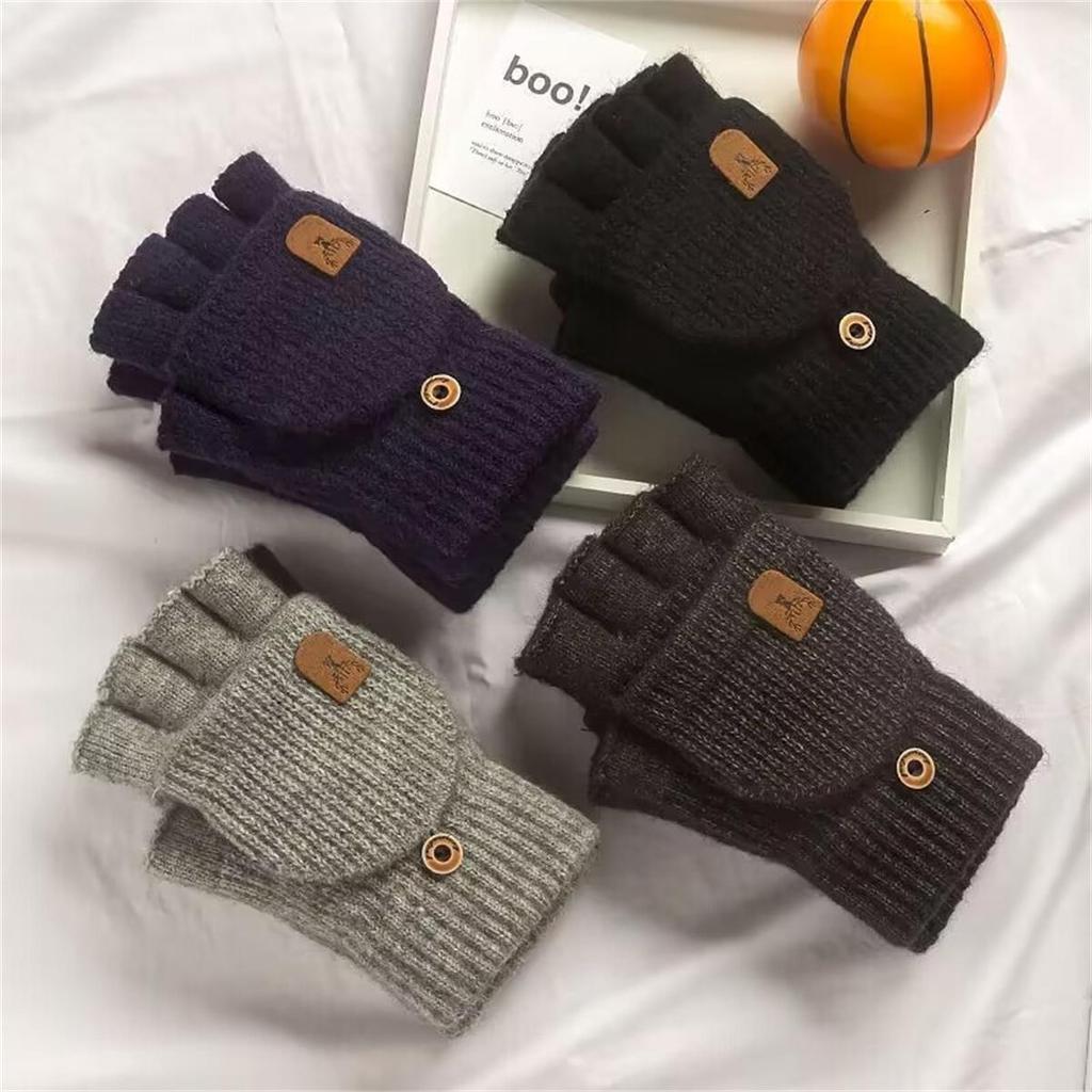Knitted Fingerless Covered Gloves Autumn and Winter Thick Warm Touch Screen Gloves Men and Women Gloves Warm Half Finger Student