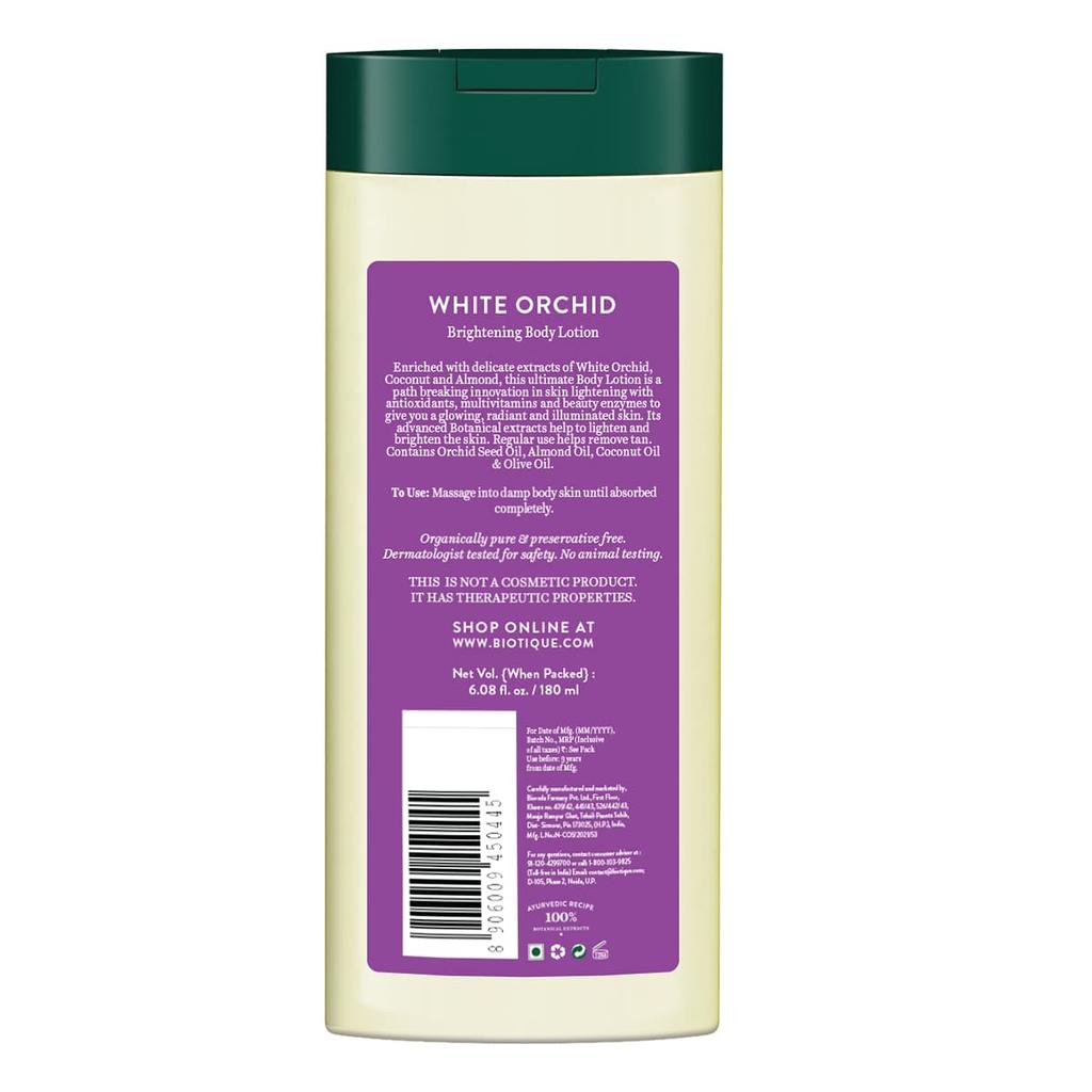Biotique White Orchid Brightening Body Lotion 180ml For Glowing Skin Instant Radiance Tan Removal