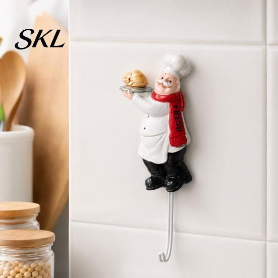 Adhesive Bathroom Hook Cute Chef Shape Hook, Strong Resin Kitchen Wall No Punch Fun Decoration Backing Decorative for Home Hang Utensils Dishcloths