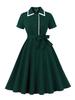 Europäisches Retro-Midikleid mit doppellagigem Revers, kurzen Ärmeln und taillenbetonendem Design für Damen