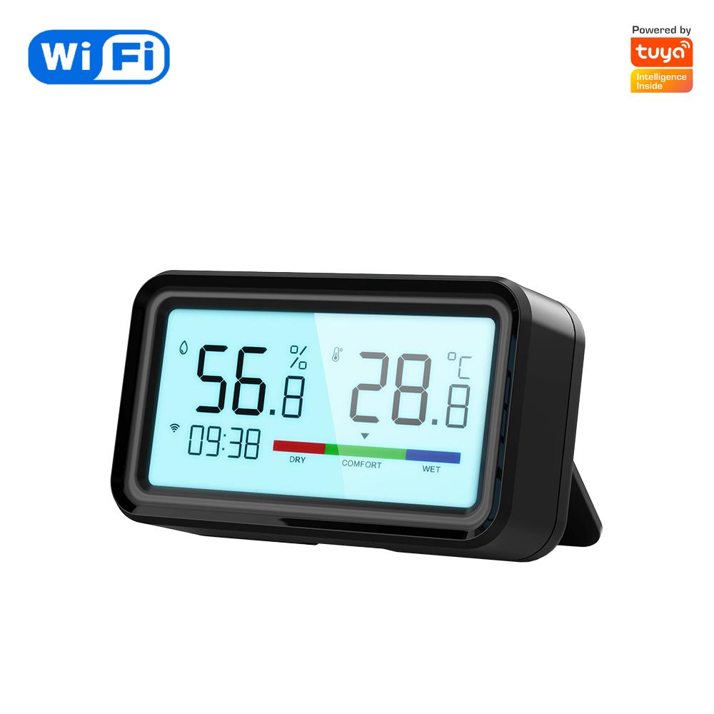 Sensor de Temperatura e Umidade WiFi Tuya com Tela Retroiluminada Hygrometer Termômetro Smart Life Suporta Alexa Google Home
