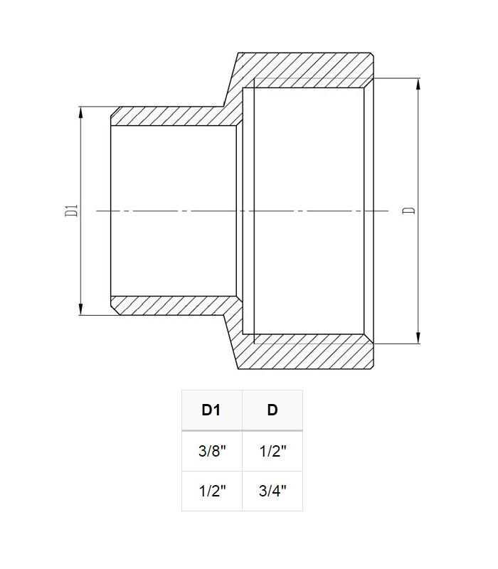 Złączka Mosiężna Chromowana Redukcyjna 1/2"X3/8" Gw/Gz