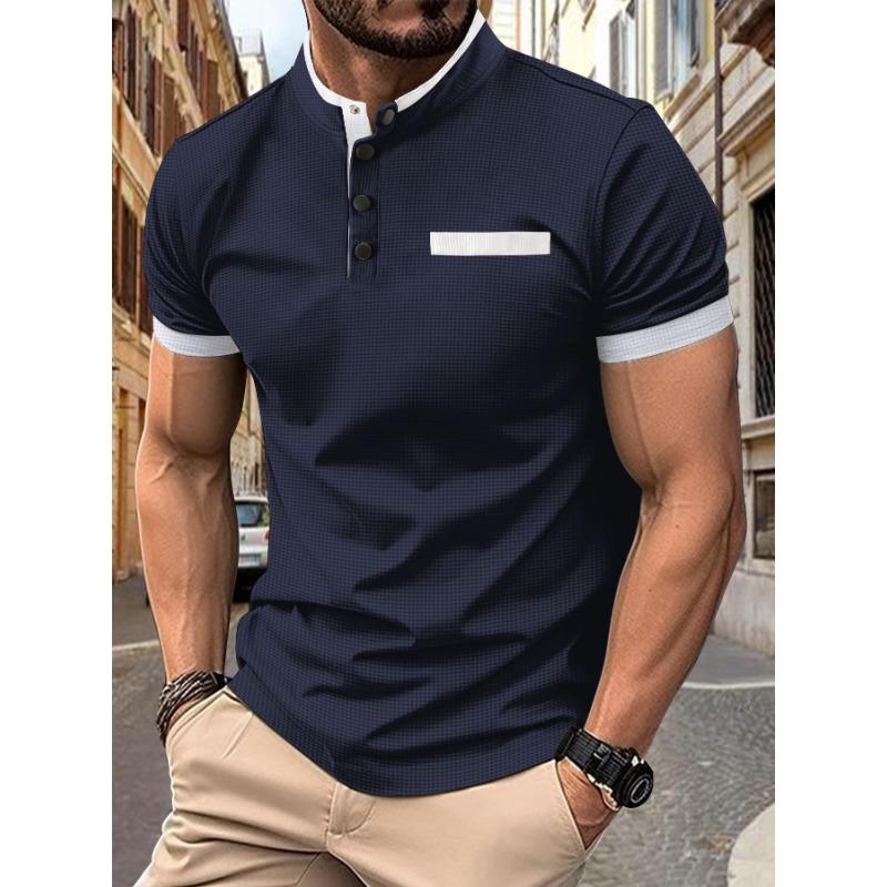 Summer Polo Shirt Checkered Stand Up Collar Men's Sports Polo Shirt