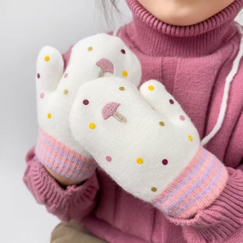 Baby Girls Cute Colors Cartoon Bow Plush Thickened Warm Gloves Children Soft Outdoor Windproof Warm Gloves Kids Gloves