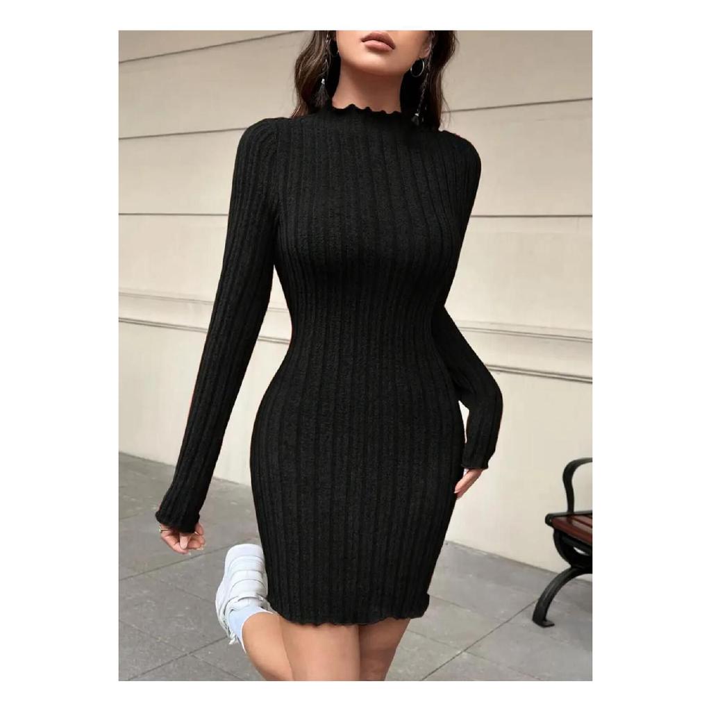 Rochie de damă cu guler înalt din velur lycra, bumbac, sezonieră și iarnă