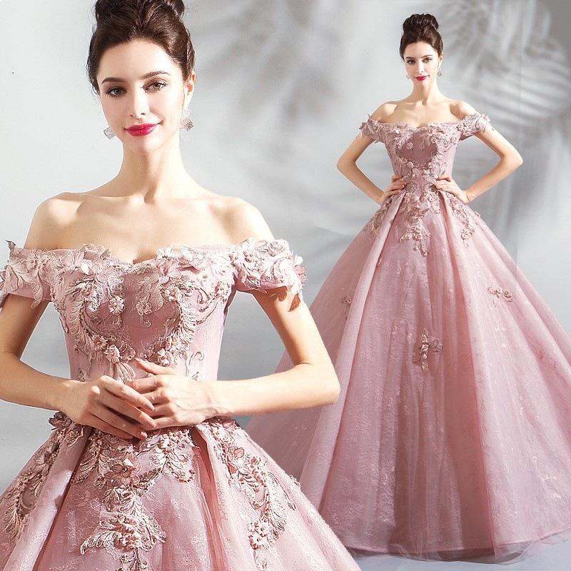 Color yarn temperament evening dress pink flower bride 1011 new wedding toast dress stage performance art test wedding dress