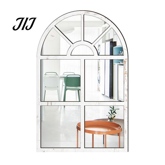 Arched Wall Mirror Stickers Window Decor, Wooden Frame Acrylic Fake Mirror, Minimalist Arch Self-Adhesive Windowpane Sticker for Living Room