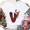 Christmas Alphabet AZ Letter Print Womens Tshirt Santa Graphic Casual Holiday Fashion Top Xmas Party Tees shirt for Women