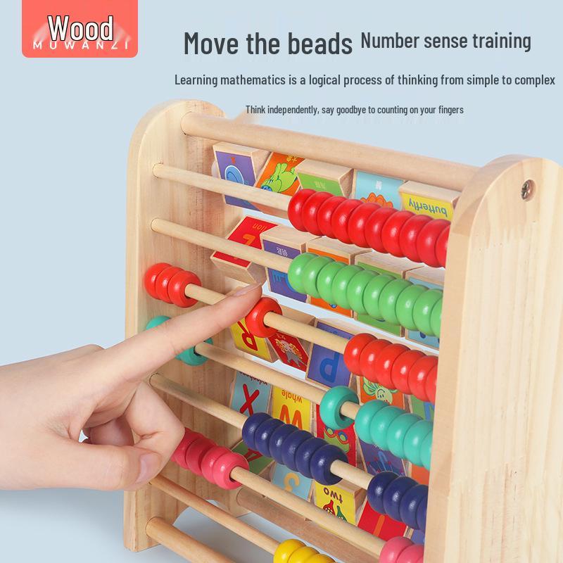 Wooden Toddler Learning Flip Board & Abacus Puzzle Toy