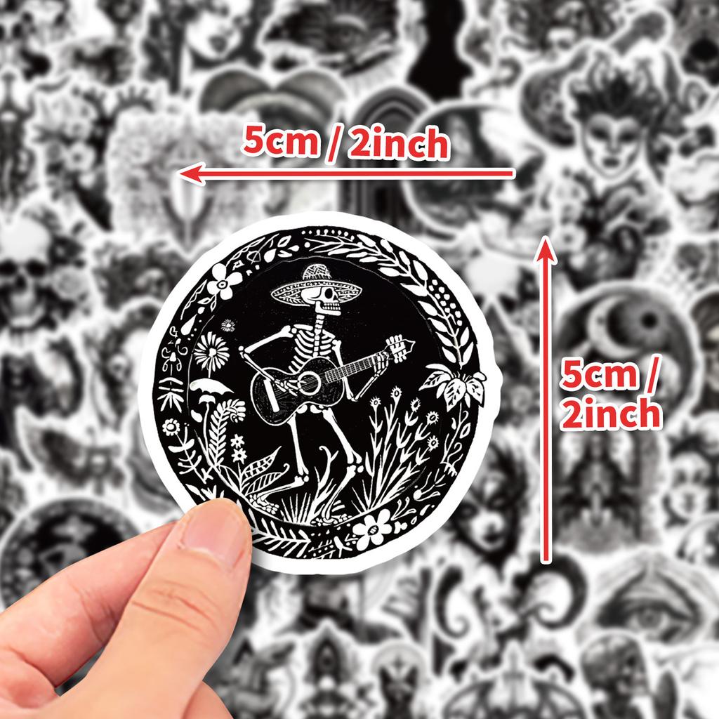 50 Black and White Personalized Gothic Stickers Skull Cool Fashion Horror Series Waterproof Stickers