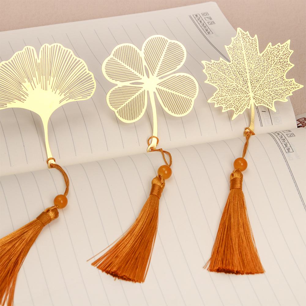 Brass Maple Leaf Pendant Metal Bookmark - Ancient Style