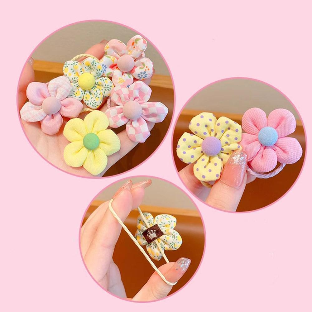 10Pcs Sweet Flower Hair Ties, Cute Bow Elastic Hair Ties for Little Girls Hair Bands Holders, Candy Color Hair Ropes Scrunchies