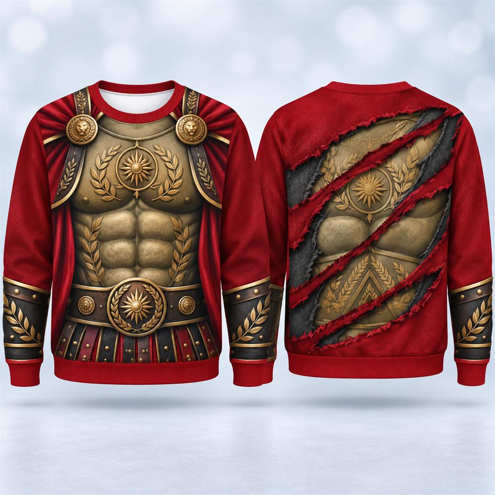Christmas Fun Costume Fake Muscle  3D Print Long Sleeves Pullovers Autumn Winter Comfortable Base Outerwear Versatile Pullovers
