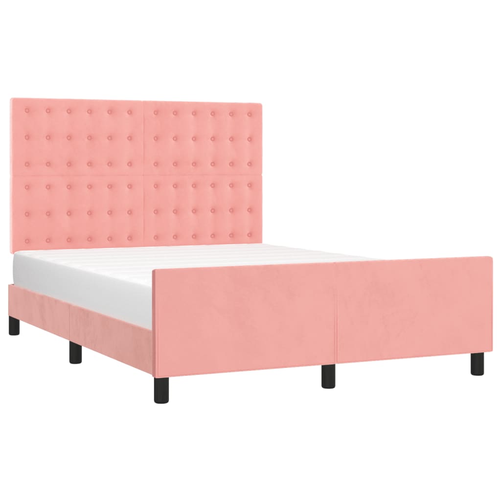 Pink Velvet Bed Frame with Headboard 140 x 200 cm