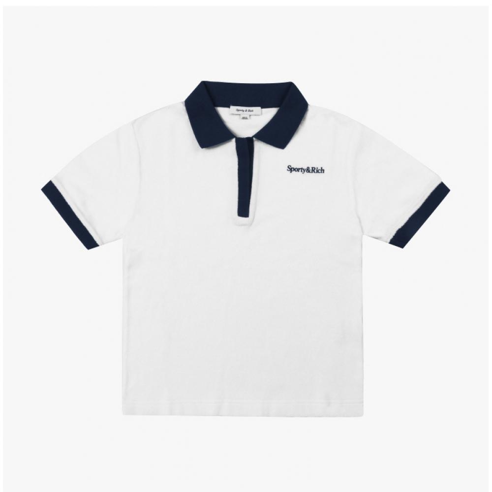 Sporty   Rich To041s406sw Serif  Serif  Logo Terry Polo Unisex Short Sleeve Tee