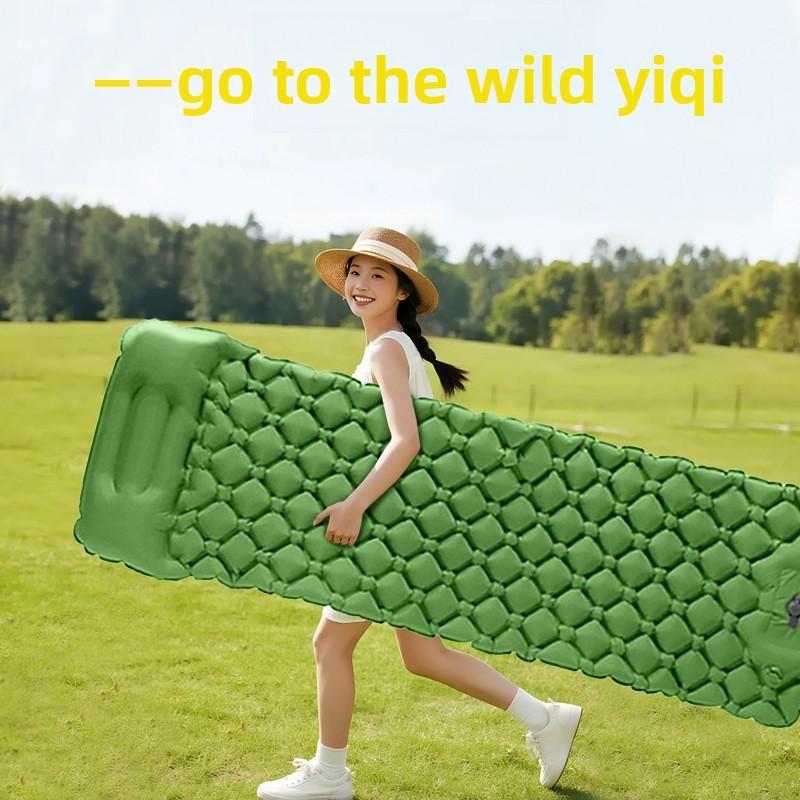 Outdoor Camping Sleeping Pad Inflatable Mattress Travel Mat Folding Bed with Pillows Ultralight Air Mat Built-in Inflator Pump