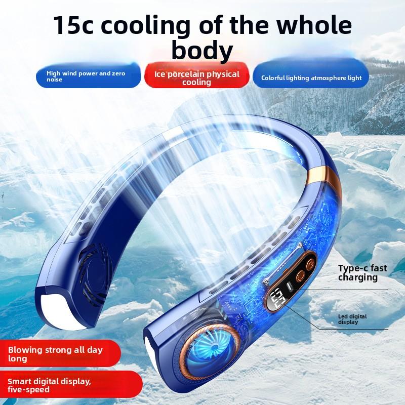 New Neck-Hanging Mini Fan Plastic Digital Display Portable 5-Speed USB Rechargeable 3-6 Hours Working Time  Available