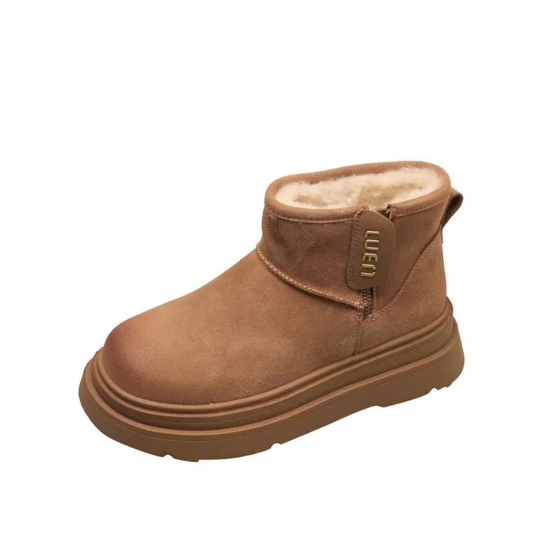 Platform Ankle Snow Boots Women Suede Flats Fur Cotton Shoes Brand Winter Plush Warm Shoes Woman 2025 Trend Fad Cozy Botas Mujer