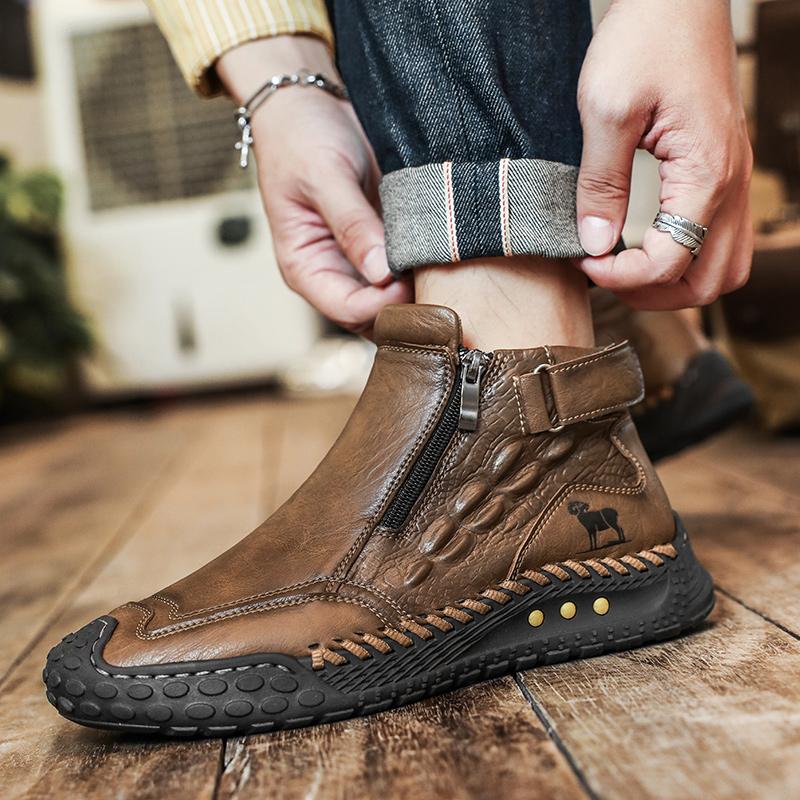 Classic Handmade Leather Boots for Men Fashion Outdoor Casual Ankle Boots Comfort Slip on Driving Shoes Men's Boots