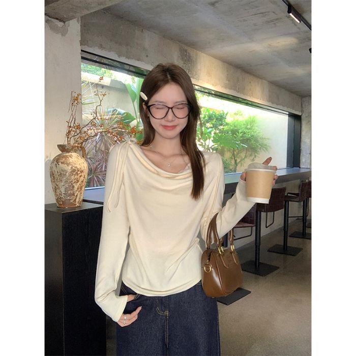 Autumn Bow Tie Lace-Up One-Shoulder Long-Sleeve Top Extra Large абрикосовый
