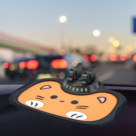 Car Anti-Slip Storage Mat Phone Holder Dashboard Organizer Washable Heat-Resistant Free Rotation Auto Phone Holder with Parking Number