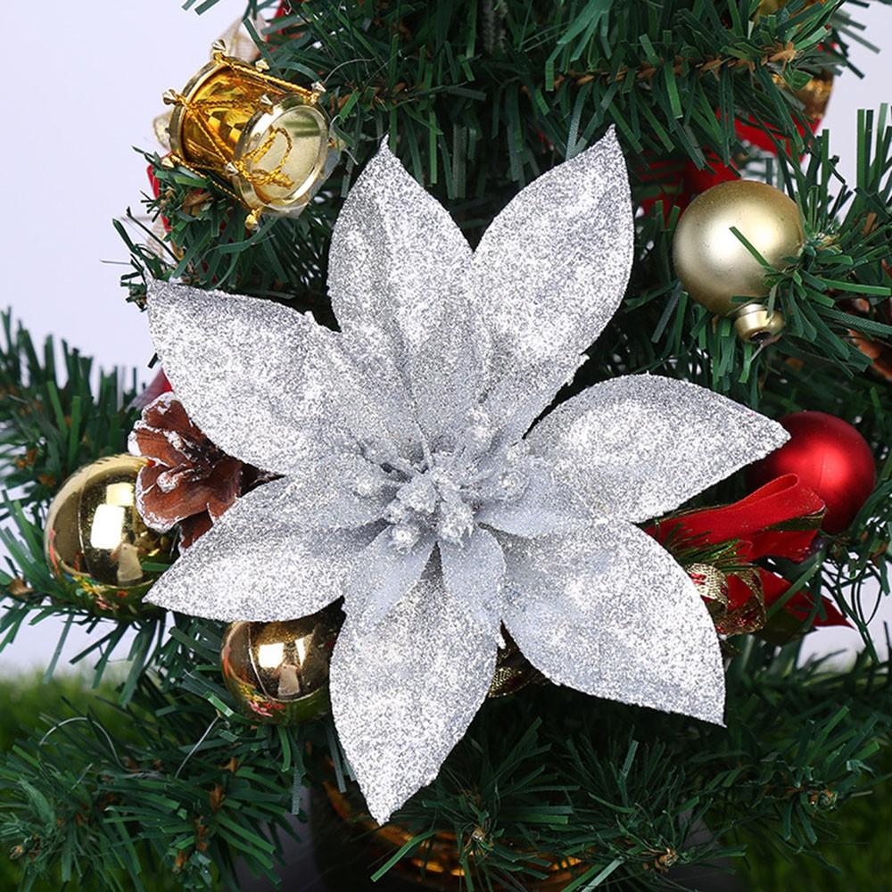 9cm Glittery Poinsettia Flowers Hanging Decoration for Christmas Tree