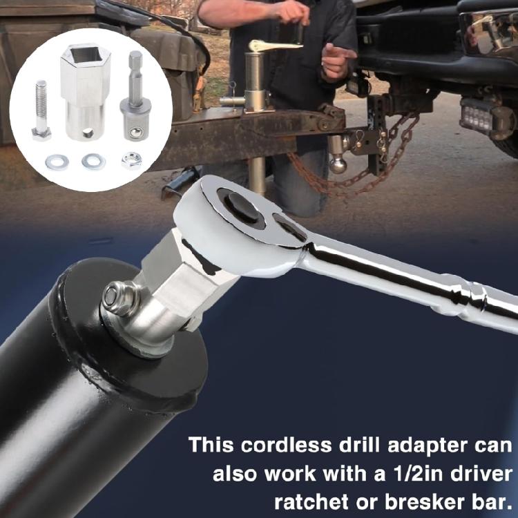 Stainless Steel Cordless Power Drill Converters Professional High Strength Drill Adapter for Trailer Jacks Crank Tasks