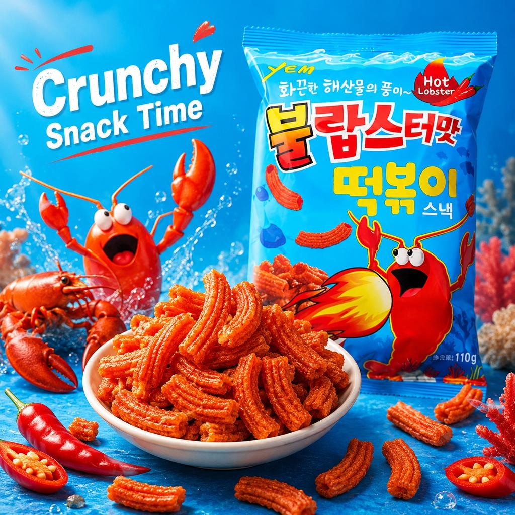 YEM Pittige Kreeftensmaak Rijstkoekjes Sticks Gepofte Snacks 100g | Knapperige Textuur, Pittige Hartige Smaak, Handige Snack