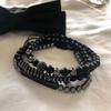 Matte Black Cubic Zirconia Ball & UFO Pendant Braided Bracelet Set