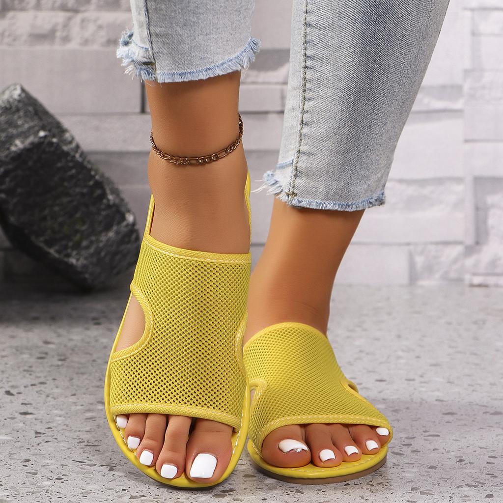 Korean Version Of The New Flat-Bottomed Breathable Mesh Sandals Women'S Large-Size Breathable Beach Cool Slippers Casual Women'S Shoes