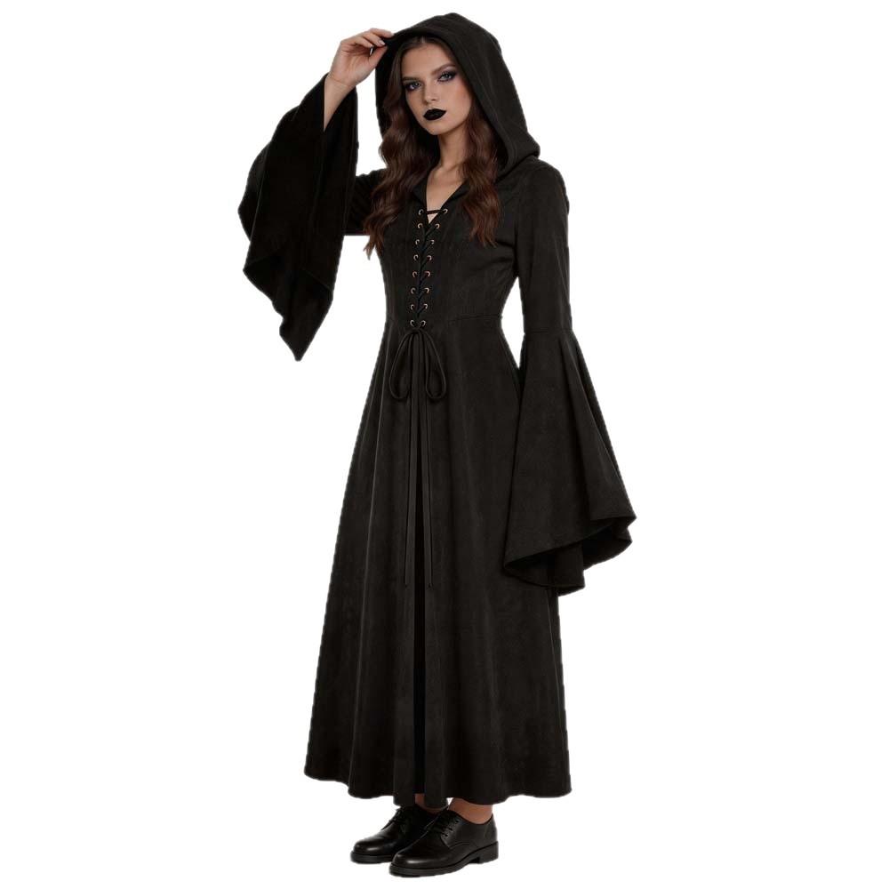 Gotisches Vampir Cosplay Mittelalterliches Langes Kleid Hexe Schwarz Neues Langes Gewand Halloween Party Rollenspiel Kostüm