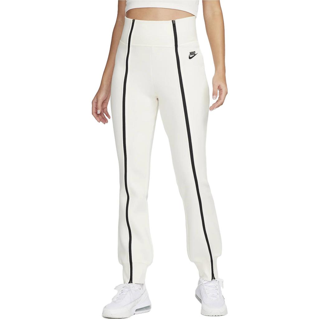 Nike Pantaloni Sportivi in Maglia a Righe Vita Alta Vestibilità Slim Fit Zip ai Polsini Donna Fondo Avorio FN7130-110
