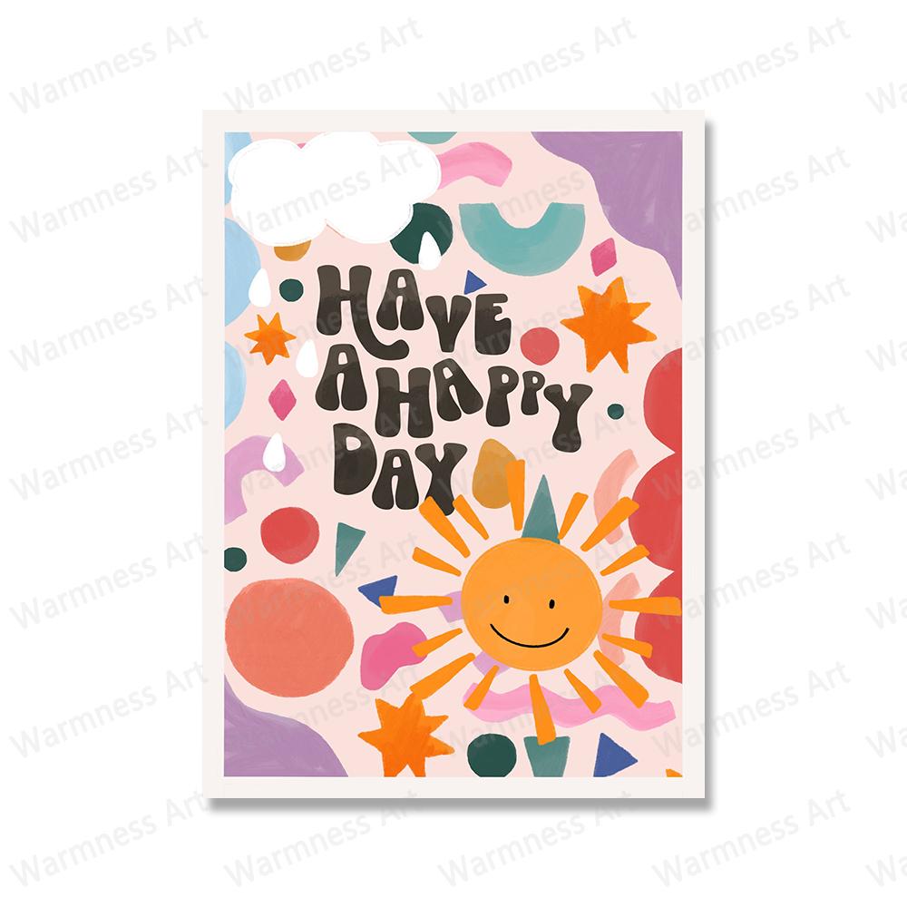 Flower Floral Mermaid Canvas Posters Nursery Wall Art Print Have a Happy Day Girl Power Quotes Painting for Kids Room Home Decor