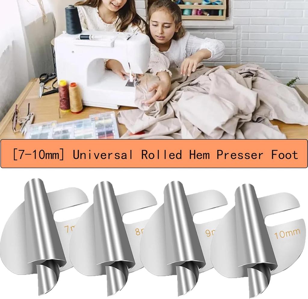 Universal Sewing Rolled Hemmer Foot 4PCS Rolled Hem Presser Foot 7/8/9/10mm Wide Rolling Hem Foot Sewing Machine Presser Feet Hemmer Home Industrial