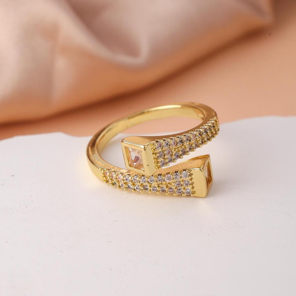 Rhinestone Inlaid Women's Cross Ring, Adjustable Open Design, Trendy Cold Style Index Finger Accessory