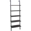 5-Shelf Wood Ladder Bookcase With Metal Frame, Industrial 5-Tier Modern Ladder Shelf Wood Shelves,Dark Walnut