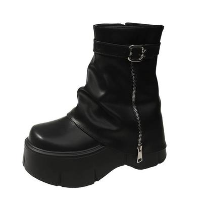 Módne dámske členkové topánky na vysokej platforme jeseň zima gotický štýl kožené topánky pracka punk motorkárske topánky okrúhla špička robustné tenisky