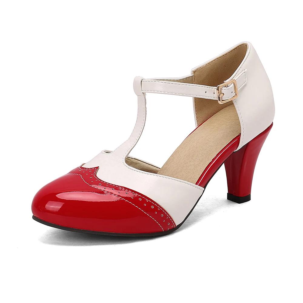 Fashion Women T-tied High Heels Mary Janes Pumps Retro Lolita Shoes Buckle Strap Wedding Bridal Shoes mujer bombas Size 34-46 Spring New