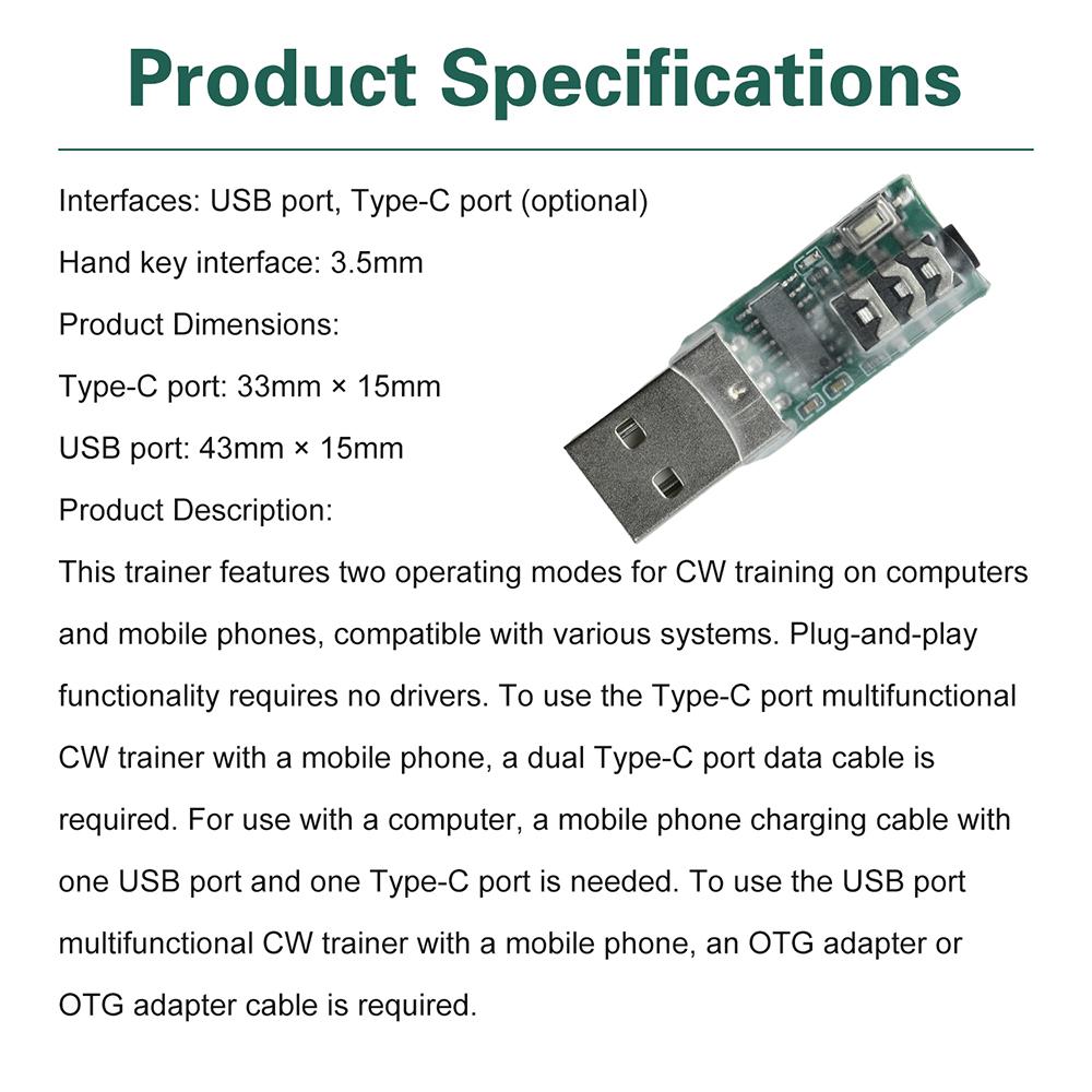 Morse Code Training Adapter USB Key Trainer for VBand/CW Key Mobile Computer for CW Key Trainer Connector Electronic Kit