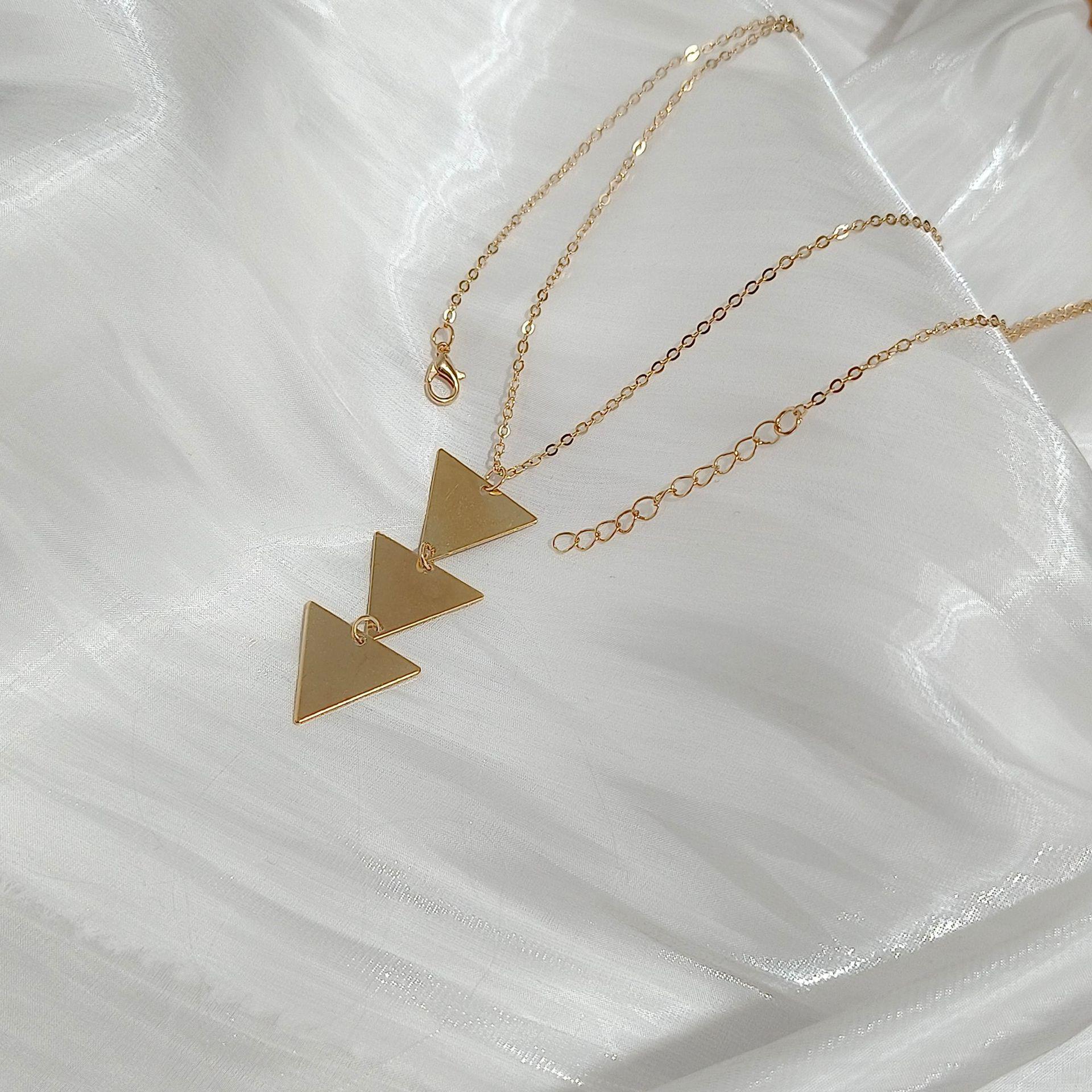 Retro Geometric Triangle Sequin Long Chain Necklace for Women