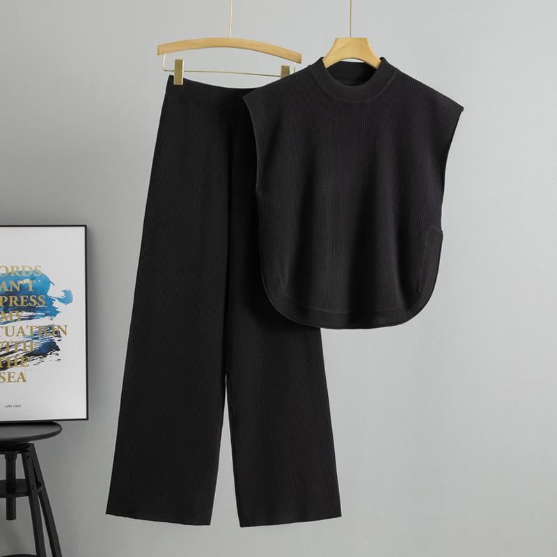 Summer Fashion Women's Sleeveless Knit Top & Wide-Leg Pants Two-Piece Set