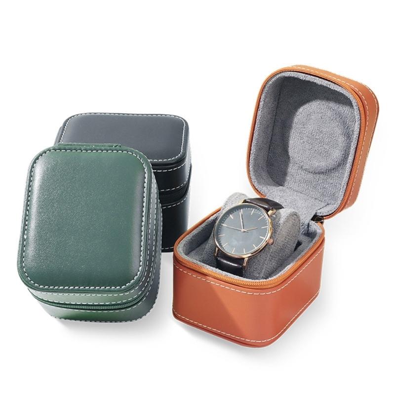 Compact Single Watch Travel Case For Watches And Smartwatches Up To 55mm With PU Leather And Microsuede Interiors