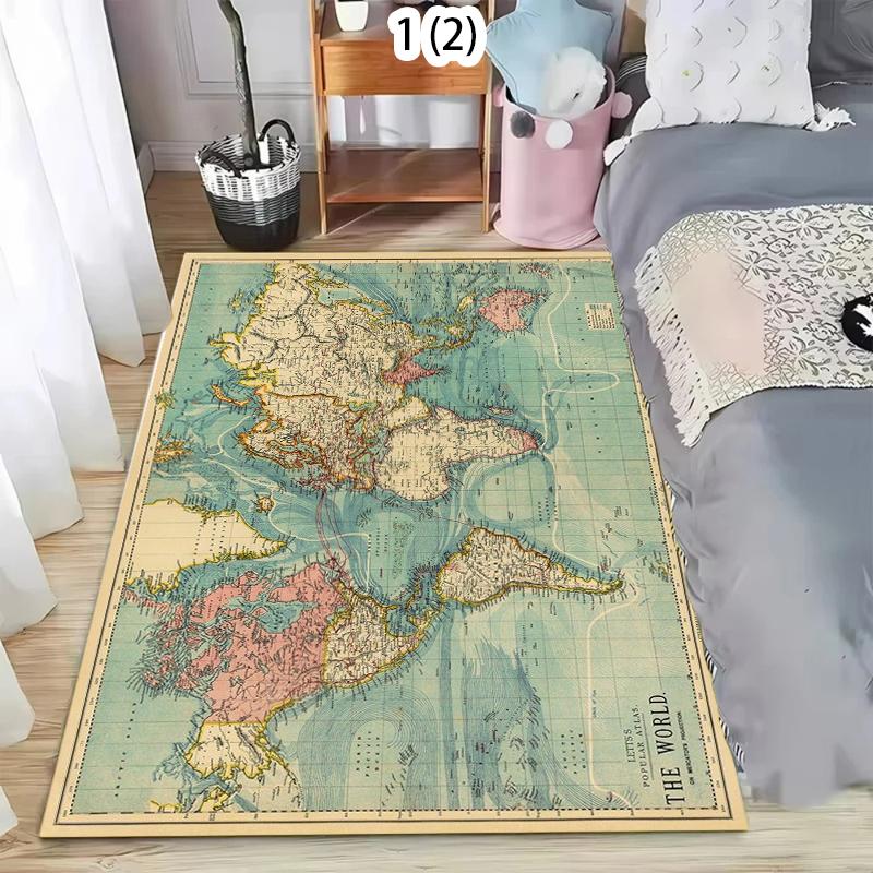 Vintage World Map Area Rug Kids Play Mat Non-Slip Washable Floor Mat Doormat Nautical Print Retro Adventure Carpet for Bedroom