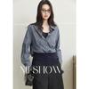 Mixiu Women's Cotton Plaid Patchwork Mock Two-Piece Knit Shirt