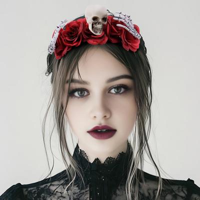 Opaska na głowę z kwiatami na Halloween dla kobiet Gotycka róża Czaszka Szkielet Ręka Nakrycie głowy Kwiatowe Akcesorium do przebrania na Halloweenowe Imprezy Wydarzenia
